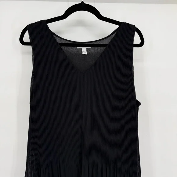 Nine West Pleated Chiffon V Neck Sleeveless Dress Lined Flowy XL Goth Flapper - Picture 2 of 13